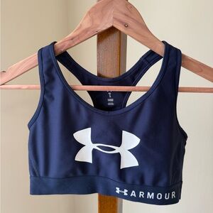 Under Armour Dark Blue Sports Bra with White Logo